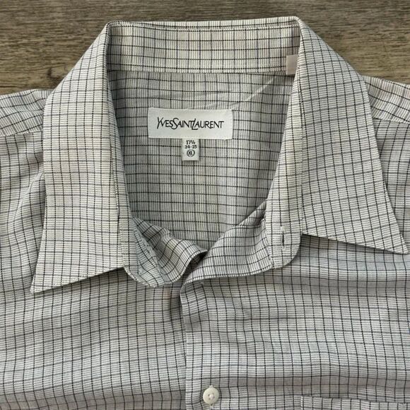 Yves Saint Laurent YSL Checkered Button Down Shirt Size 17.5 XL - Picture 2 of 5